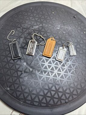 Coach Leather & Metal Key Tags in Black, Tan and Silver